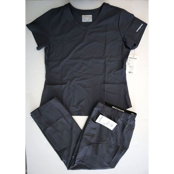 Skechers x Barco Women Sz XL Pewter Gray 3-pkt Top & Cargo Pants 2-pc Scrub Set - Picture 1 of 16
